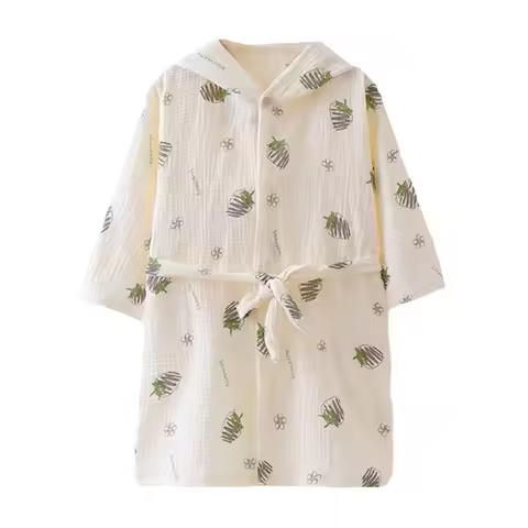 Boys Girls Bathrobes Hooded Children Muslin Cotton Bath Robes Towel Pajamas Gown Family Home Clothes