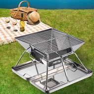 Outdoor Camping Stove Stainless Steel Folding BBQ Grill Outdoor Firewood Stove Camping Burning Fire Table Barbecue Grill