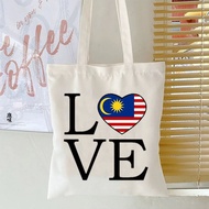 Hari Merdeka Canvas Tote Bag Large Capacity I Love Malaysia Print Shoulder Bag #6 Malaysia National 