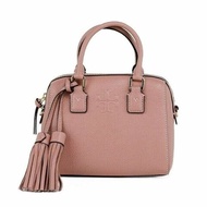 【TORY BURCH】小款荔枝皮革流蘇素色波士頓包/兩用包-粉