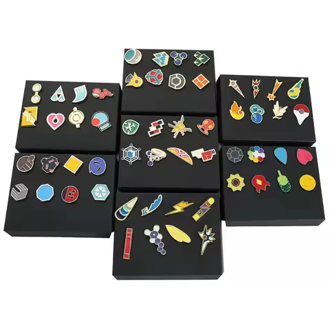Pokemon Gym Badges Box Set Kanto Johto Hoenn Sinnoh Unova Kalos Orange Islands Pins Brooches Collect