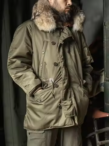 Rugged Bronson Type N-3 Snorkel Parka Real Fur Collar Heavy Duty Long Bomber Jacket N3B