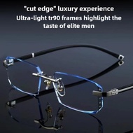 Frameless Myopia Glasses Ultra Light Cut Edge Anti Radiation Photochromic Lenses for Large Face Men 