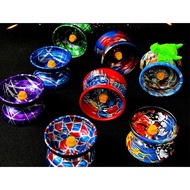 SHINY CHARACTER METALLIC IRON YOYO + MODERN NEON YOYO STRAP VIRAL MODERN 3 BEARING CHROME YOYO TOY/ 