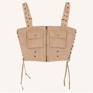 SMFK Desert Camouflage เสื้อกั๊กยุทธวิธีผู้หญิงสไตล์ใหม่ผ้าฝ้าย Workwear Drawstring เอว Hottie Tank