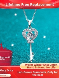 KAFANDENG | Lab Created Diamond Heart Key Pendant Necklace PT950 Platinum