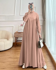 AGHNIA MAXY Dress Brokat Motif Bunga Model Cantik Kekinian Baju Wanita Trand Terbaru Outit Cewek Fashionable OOTD Kondangan Pesta Pernikahan Di Gedung Gamis Brukat Simple Elegan Bahan Premium Ceruty Babydoll Variasi Jahitan Rempel Lurus Best Seller