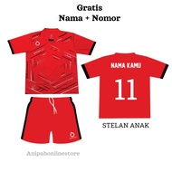 [ free sablon nama nomor ] jersey futsal anak/ baju olahraga anak - Merah, XL
