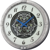 [𝐏𝐎𝐖𝐄𝐑𝐌𝐀𝐓𝐈𝐂] Seiko QXM397S Melodies In Motion Skeleton Dial Silver Marble Case Musical Wall Clock