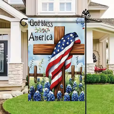 1pc Patriotic USA Garden Flag - Double-Sided Vibrant Stars & Stripes Design with "God Bless America"