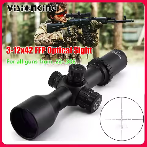 Visionking Wide View 3-12x42 FFP Hunting Riflescope 30mm Tube 1/4MOA Mil-Dot Illuminated Tactical Sn