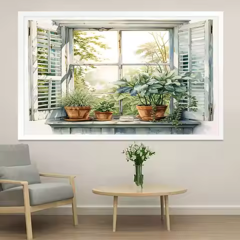 1pc Window Landscape Plan 2d Pvc Self Adhesive Simulated Wall Stickers Bedroom Living Room Multi Siz