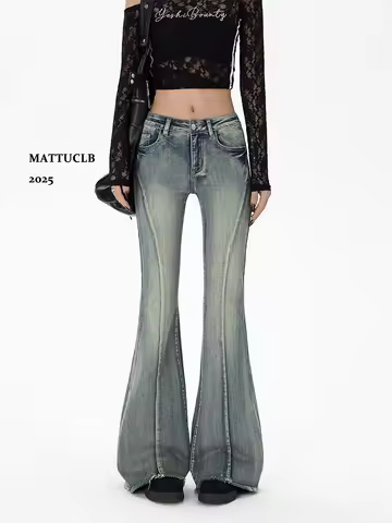 2025 Autumn Winter Women Gyaru Denim Flare Pants Bootcut Jean Y2k Harajuku Baggy Stacked Jean Low Ri