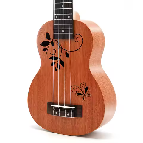 21 Inch Mahogany Ukulele Butterfly Love Flower Ukelele Mini 4 Strings Guitar Hawaiian Travel Uku Mus