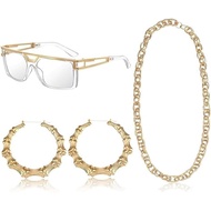 sanderala 90s Accessories Outfit for Woman Rapper Hip Hop Costume Kit Old School Jewelry Faux Gold R
