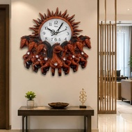 Decorative WallClock  7 Running Horses Design, Sun-Shaped Frame in Golden Color,Vaastu Inspire Desig