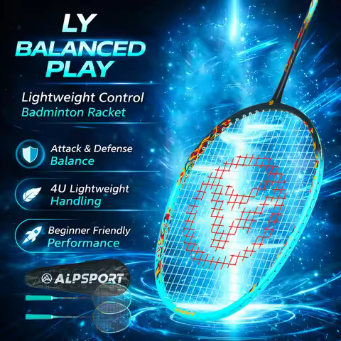 ALP Flames Badminton Racket 4U G5 22LBS Carbon Fiber Pro Offensive - Lightweight Racket for Teens &