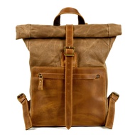 Simple Retro Waxed Canvas Backpack Men S Casual Backpack With Leather Bag Square School Bag