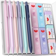 6PCS 0.7mm Mechanical Pencils Set with Case, Cute Pastel Mechanical Pencil with 240PCS HB Lead Refil