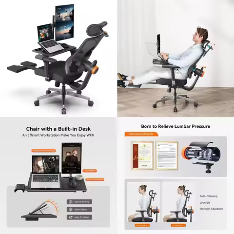 Ergonomic Home Office ChairOffice Desk Chair with Footrest, AutoFollowing Backrest amp Headrest, 4D 