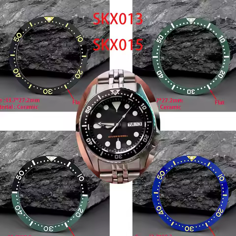 33.7mm*27.3mm Watch Ceramic Bezel Insert Watch Parts Fit SKX013 SKX015 Men's Mechanical Diving Watch