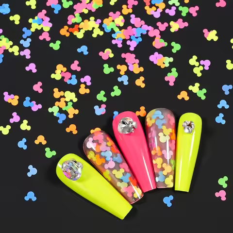 10g/Bag Fluorescent Mickey Head Nail Glitter Sequins 3D Mixed-Colors Five-pointed Star Shaped, Micke