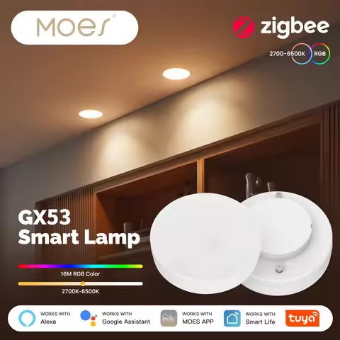 MOES Tuya ZigBee Smart LED Lamp GX53 Color Changing Dimmabl Light Bulb Music Sync Restaurant Cabinet