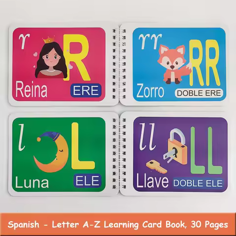 Spanish Letters Learning Card Book, Picture Cards Language Learning Teaching Aids for Beginners, Kin