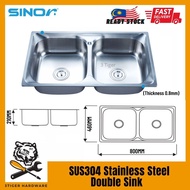 (Ready Stock) Sinor Stainless Steel Double Bowl Kitchen Sink Brushed Finished SN-8046