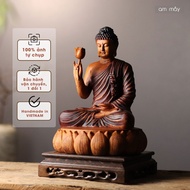 Statue of Shakyamuni Buddha with Smiling Flowers - Am May - Incense Wood and Stone 20/30cm - Hand Ca