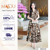 Váy Thiết Kế MDU5165 Lụa Mango Cao Cấp Dáng Xòe Cổ Chữ V Phối Họa Tiết Trừu Tượng Thanh Lịch Từ MDU