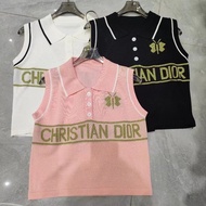 have_DIOR 2024 Knitted Sweater Embroidered Letters Striped Polo Shirt Short Sleeve Pullover Loose Versatile Top T-Shirt