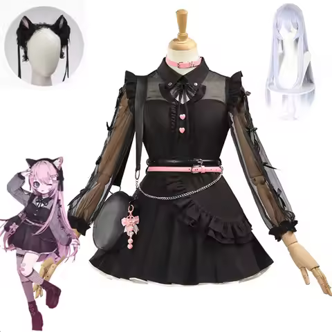 PJSK 25th Yoisaki Kanade Gothic Black Lolita Dress with Cat Ears Full Set Project Sekai Cosplay Cost