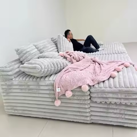 Nordic Sofabed Vacuum Compression Sofa Bed Modern Simple Lazy Sofa Bed Thick Strip Velvet Large Sofa