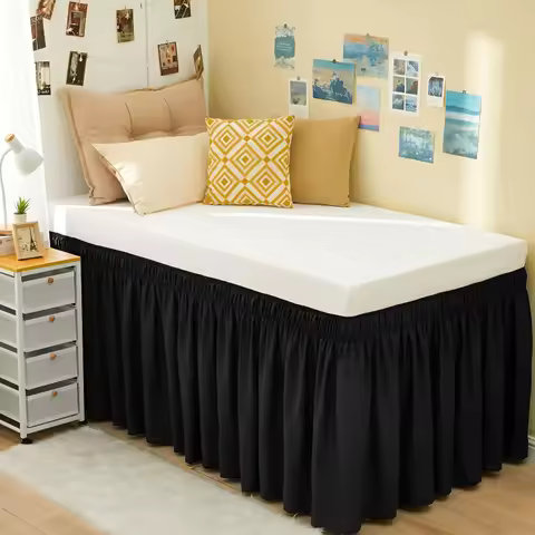 Extra Long College Hostel Dorm Room Bed Skirt Wrap Around Pretty Ruffles Bed Skirt Valance with Thre