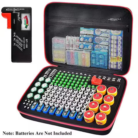 Battery Organizer Storage Bags with Tester Checker BT-168. Holds 225 Batteries AA AAA C D Cell 9V 3V