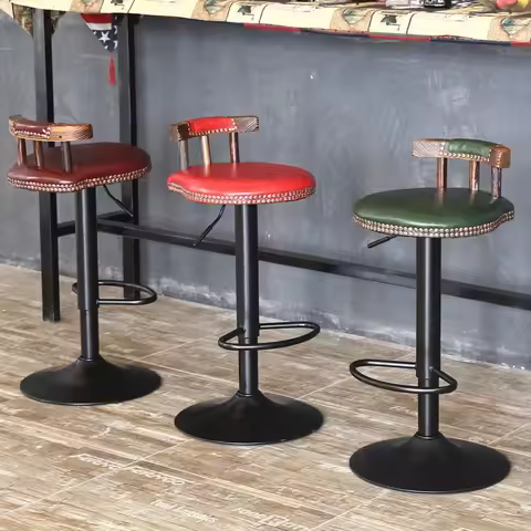 Adjustable Height Swivel Bar Stool PU Leather High Back Gas Lift Footrest Modern Industrial Kitchen 