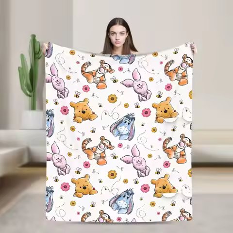 Winnie the Pooh Pattern Knitted Blankets Fleece Tigger Piglet Lightweight Thin Throw Blanket for Out