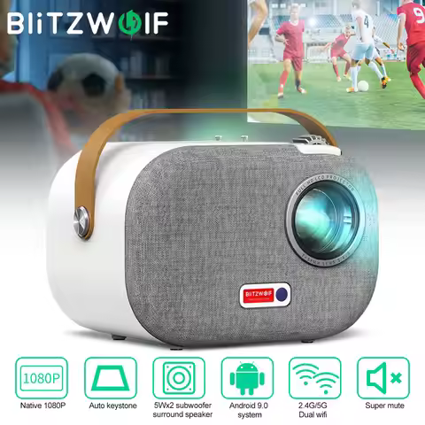 BlitzWolf 2.4G/5G Wifi Projector Full HD 1920x1080P Mini Projector w/ 2 Speakers 200ANSI Android 9.0