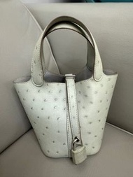 Hermes picotin 14 珍珠灰鴕鳥皮 Gris perle