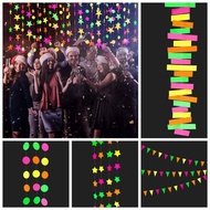 SEASONWIND Neon Fluorescent Garland, 2m Colorful Round Pentagram Fluorescent Banner, Party Supplies 