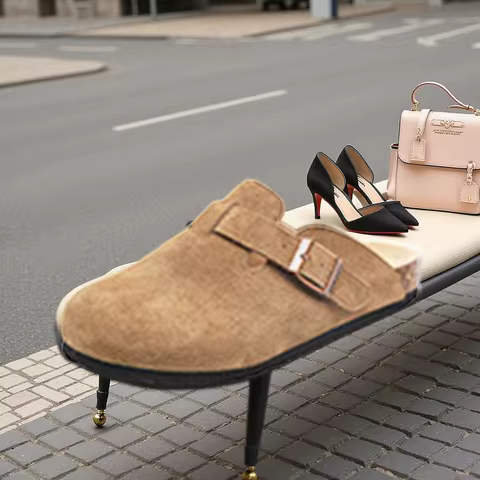 2025 Summer Apricot Heels 2.8cm Women's Shoes Thick Heels Round Head Ladies Pumps Cow Suede Boken Sl