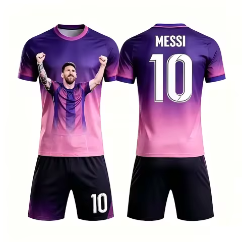 2026 AI HD Printed Messi No.10 Football Jersey Set Unisex Quick Dry T-shirt Shorts 2 Piece Sportswea