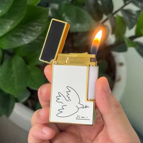 Lighter Dove of Peace Pattern Ping Sound Metal Lighter Grinding wheel Gas Inflatable Butane Straight