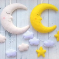 毛氈嬰兒月亮 星星 雲彩 嬰兒房牆壁裝飾 嬰兒床吊墜玩具嬰兒禮物