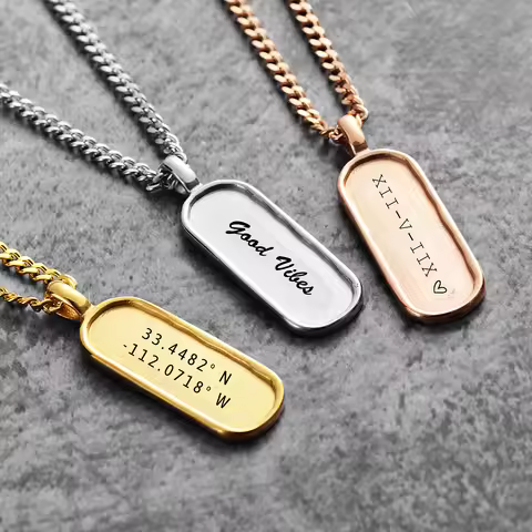 Personalized Premium Custom Necklace 3 Colors Stainless Steel Pendant Engraved Mantra Gift for Him a