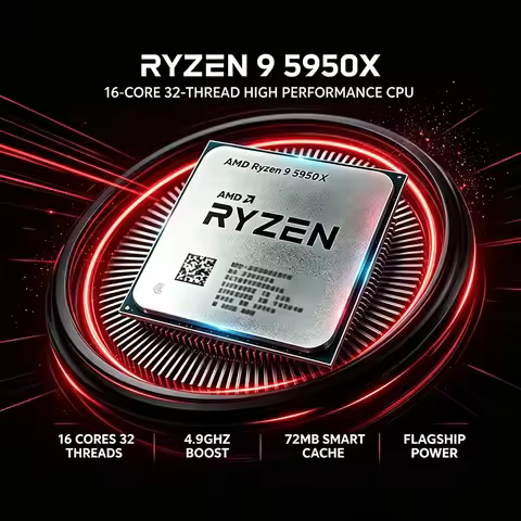 AMD Ryzen 9 5950X Processor 16-Core 32-Thread 3.4GHz Base, 4.9GHz Max Boost AM4 Socket 72MB L3 Cache
