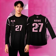 Black Short Sleeved T-shirt With Pink Bow Number "27" And Line Pattern COQUETTE RIBBON Jersey Coquet