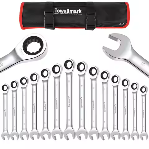 14-Piece Wrench Set, Ratcheting Wrench Set, Metric 6-19mm,Chrome Vanadium Steel with Storage Bag for