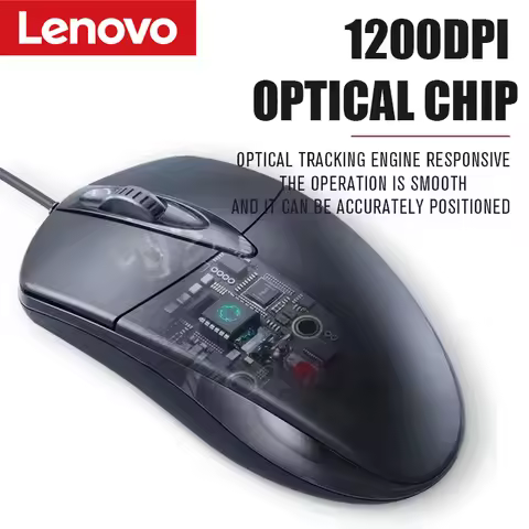 Lenovo Wired Mouse Silent 1200 DPI Ergonomic Design Portable Optical Low Latency Mouse Laptop Office